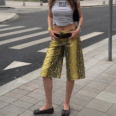 Animal Print Wide-Leg Capri Pants