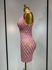 Floral halter mini dress back view