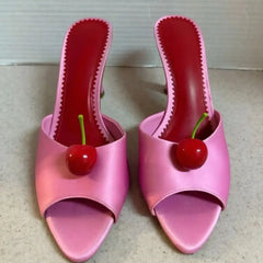 Cherry Accent Pointed Toe Stiletto Sandals