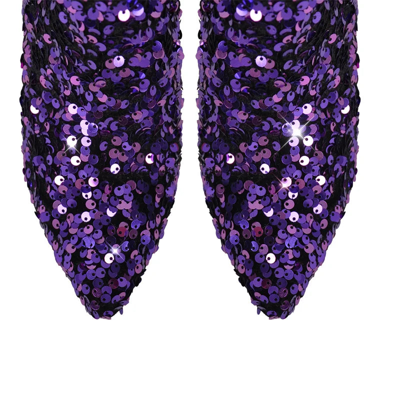 Close-up of the sequined toe caps on matching boots