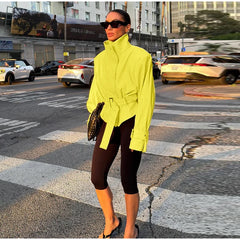 Belted Mock Neck Cropped Jacket