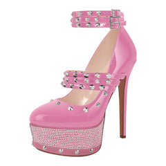 Studded Rhinestone Stiletto Heels With Ankle Straps