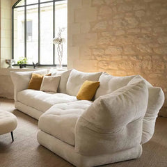Scandinavian-inspired floor sofa with low back and cotton-linen blend