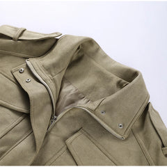 Stand Collar Suede Bomber Jacket