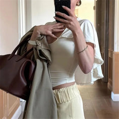 U-Neck Cape Overlay Cropped Knit Top