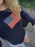 American Flag Knit Long Sleeve Sweater Oversize Pullover
