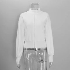 Zip Front Stand Collar Knit Jacket