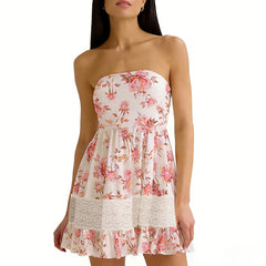 Strapless Lace Trim Mini Dress