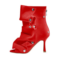 Peep Toe Pleated Snap Button Stiletto Heel Boots