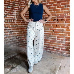 Polka Dot Print Wide Leg Jeans