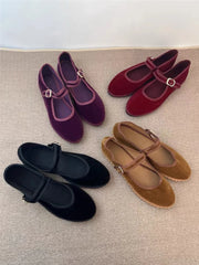 Velvet Buckle Strap Flats