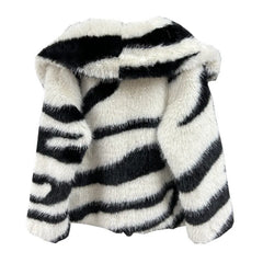 Faux Fur Big Collar Striped Thick Coat