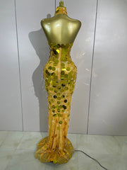 Sequin & Pearl Strapless Floor-Length Dress