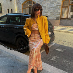 Snake Print Yellow Zip Biker Jacket