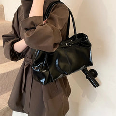 Glossy Faux Leather Top Handle Bag