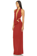 Red halter neck cutout maxi dress
