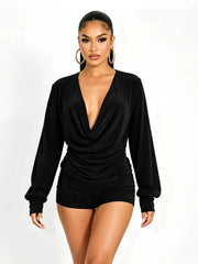 Draped Cowl Neck Top and Shorts Set