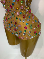 Rhinestone Mesh See-Through Bodysuit