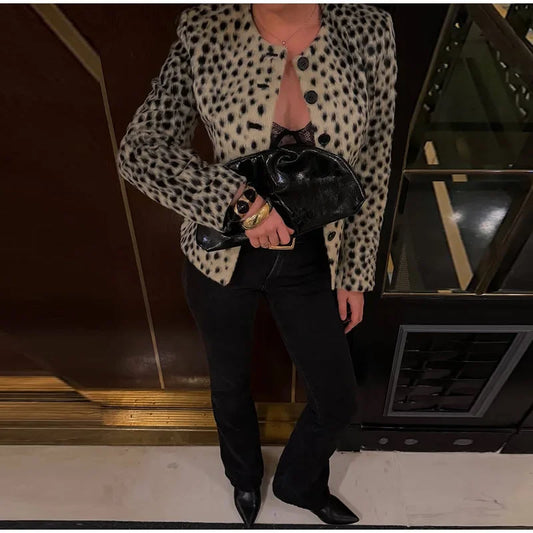 Leopard print O-neck jacket