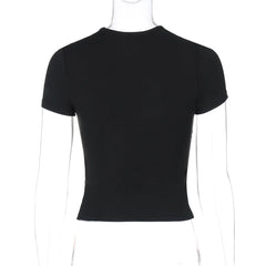 Women’s black pleated bandage cropped T-shirt with Y2K streetwear vibe.