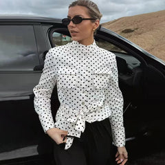 Polka Dot Button-Up Shirt and Cropped Pants Set