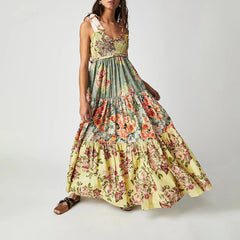 Woman wearing a floral dress with a white background