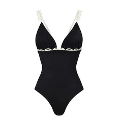 Embellished Trim Swimwear and Cutout Skirt