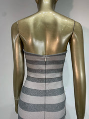 Glitter Stripe Strapless Long Gown