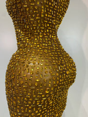 Rhinestone High Neck Sleeveless Dress