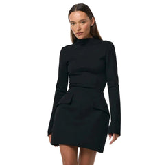 Turtleneck structured peplum blazer black