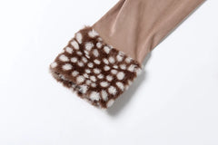 Deer Fur Trim Turn Down Collar Two Button Jacket