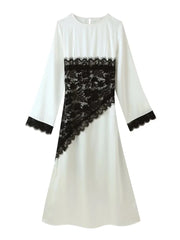 Black Lace Panel Long Sleeve Midi Dress