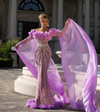 Purple Beading Open Shoulder Prom Dress Custom Evening Wear