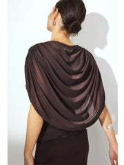 Draped mesh cape top in brown, back view