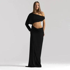 Draped Cutout One Shoulder Maxi Dress