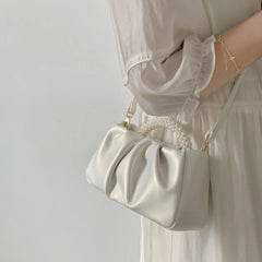 Gathered Clutch Bag with Pearl Handle