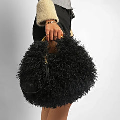 Curly Faux Fur Round Handle Bag