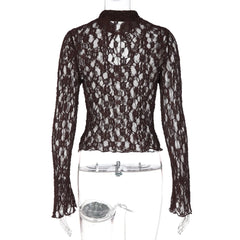 Sheer Keyhole Lace Long Sleeve Top