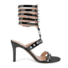 Studded Rivet Ankle Strap Stiletto Thin High Heel