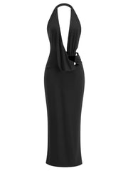 Halter Neck Cutout Buckle Detail Maxi Dress