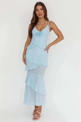 Rose Embellished Ruffle Maxi Dress