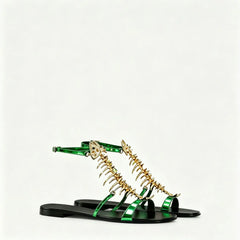 Fishbone Embellished Flat Sandals