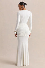 Draped Cowl Neck Long Sleeve Maxi Dress