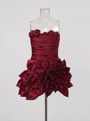 3D Rose Embellished Strapless Mini Dress