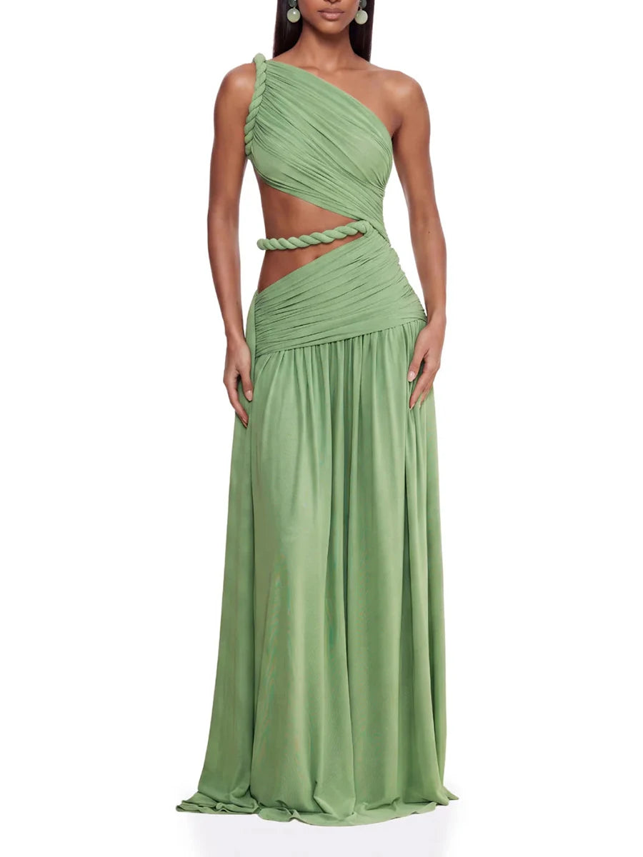 One-shoulder cutout maxi dress in green