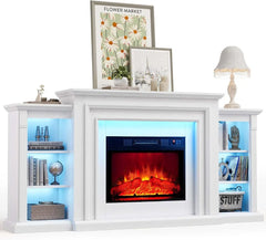 72-inch LED lights electric fireplace with 80-inch mantel and entertainment center storage, modern style, U.S. Origin.