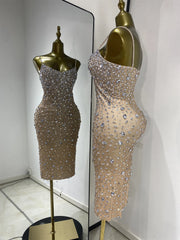 Spaghetti Strap Crystal Embellished Bodycon Long Dress