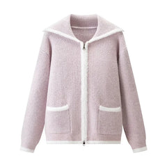 Textured Zip Front Collar Coat