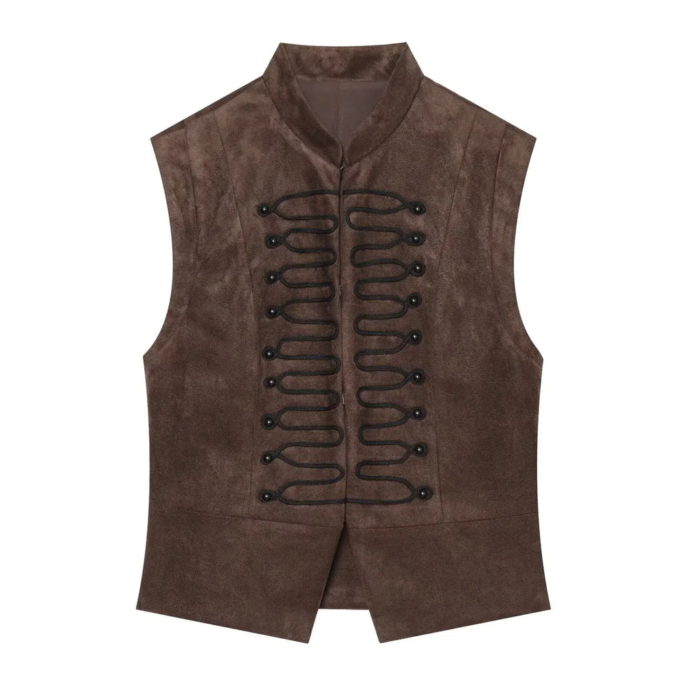 Decorative knot button vest top front view