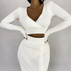 Knitted Top and Slit Midi Skirt Sets